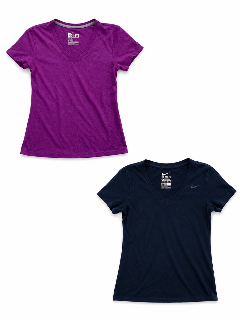 Nike Dri-FIT XS V-Neck Athletic Tee 2 Shirt Bundle Purple Navy Workout Gym